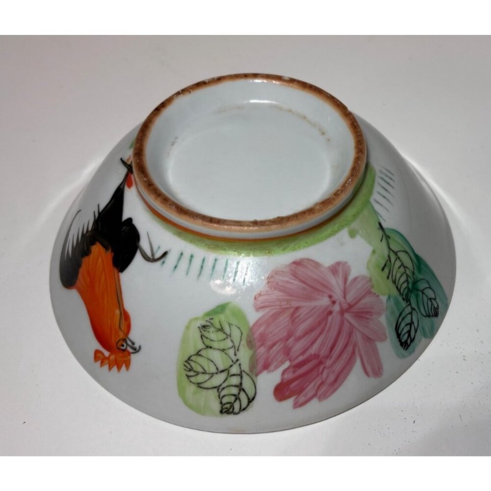 Vintage Chinese Hand Painted Rooster Porcelain Noodle Bowls 6.75” - Picture 5 of 9